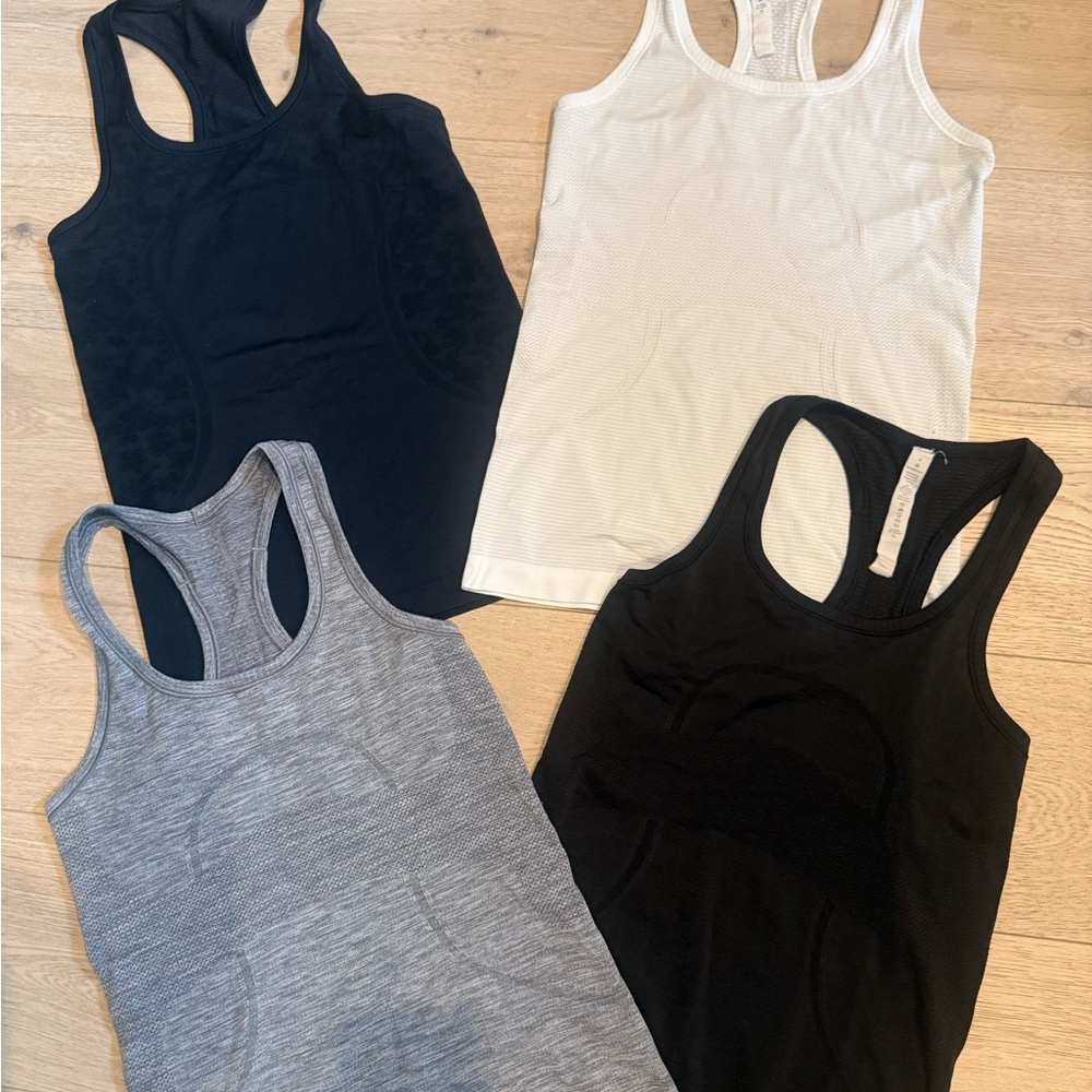 Lululemon Swiftly Tank Tops Sz 4 - Black, White, Gray, Navy *Lot of 4*